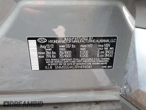 2023 Hyundai Santa Fe Calligraphy z VIN 5NMS5DAL3PH496061, wystawiony jako Copart lot #50381655 z przebiegiem 5 053 mil mil oraz Szkoda całkowita • Salvage title. Historia ofert i sprzedaży dostępna na DreamBid. Obrazek 15.