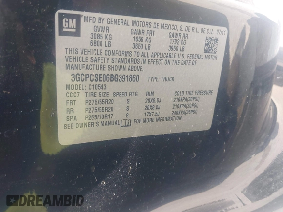 2011 Chevrolet Silverado 1500 LT with VIN 3GCPCSE06BG391860, listed as a IAAI auction lot 42077801 with 214,709 mi miles and . Bid and sale history available at DreamBid. Image 9.