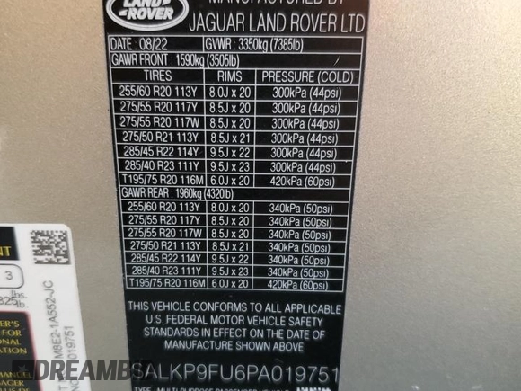 2023 Land Rover Range Rover SE with VIN SALKP9FU6PA019751, listed as a Copart auction lot 76488664 with 23,969 mi miles and Salvage Title. Bid and sale history available at carsss.com. Image 13.