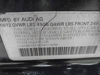 2013 Audi A4 Premium with VIN WAUBFAFL4DN017646, listed as a IAAI auction lot 41732371 with 152,330 mi miles. Bid and sale history available at carsss.com. Image 9.