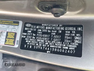 2011 Kia Sorento LX with VIN 5XYKT4A13BG062407, listed as a IAAI auction lot 41851378 with 221,960 mi miles. Bid and sale history available at carsss.com. Image 8.