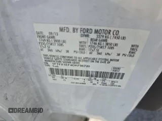 2013 Ford F-150 XL with VIN 1FTFX1EF4DKF96720, listed as a IAAI auction lot 42905938 with 206,467 mi miles and . Bid and sale history available at DreamBid. Image 11.