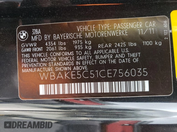 2012 BMW 3 Series 328i with VIN WBAKE5C51CE756035, listed as a Copart auction lot 44939354 with 78,527 mi miles and Salvage Title. Bid and sale history available at carsss.com. Image 13.