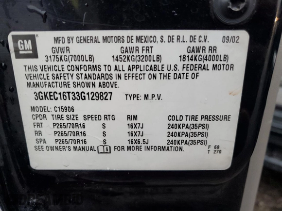 2003 GMC Yukon XL SLT with VIN 3GKEC16T33G129827, listed as a Copart auction lot 85144844 with Not Provided miles and Salvage Title. Bid and sale history available at carsss.com. Image 12.