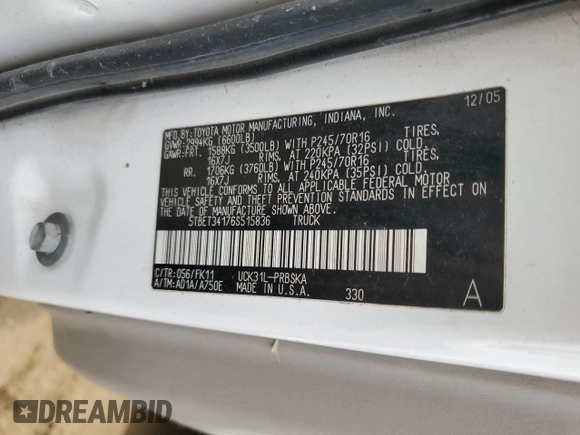 2006 Toyota Tundra SR5 with VIN 5TBET34176S515836, listed as a Copart auction lot 50269605 with 310,951 mi miles and Salvage Title. Bid and sale history available at DreamBid. Image 14.