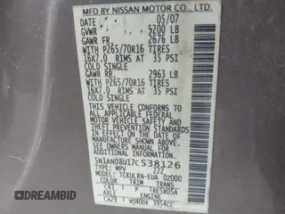 2007 Nissan Xterra X z VIN 5N1AN08U17C538126, wystawiony jako IAAI lot #41537928 z przebiegiem 180 677 mil mil oraz . Historia ofert i sprzedaży dostępna na DreamBid. Obrazek 9.