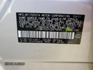 2012 Lexus ES with VIN JTHBK1EG1C2479695, listed as a Copart auction lot 50551615 with 97,917 mi miles and Salvage Title. Bid and sale history available at carsss.com. Image 12.
