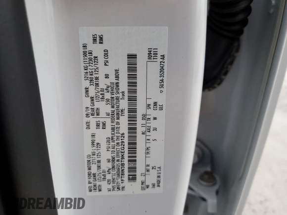 2019 Ford F-350 XL with VIN 1FT8W3BT9KEG29126, listed as a Copart auction lot 81488054 with 66,806 mi miles and Non Repairable. Bid and sale history available at DreamBid. Image 13.