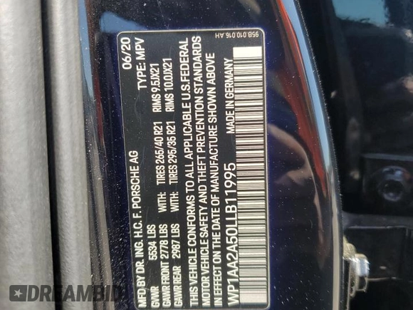 2020 Porsche Macan с VIN WP1AA2A50LLB11995, выставлен на аукционе Copart как лот 53143295 с пробегом 82 192 миль миль и Списание • Salvage title. История ставок и продаж доступна на DreamBid. Изображение 13.