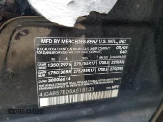 2005 Mercedes-Benz M-Class 3.7L with VIN 4JGAB57E05A518135, listed as a Copart auction lot 59632804 with 254,357 mi miles and Salvage Title. Bid and sale history available at carsss.com. Image 13.