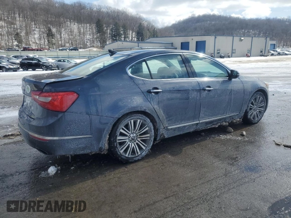 2014 Kia Cadenza Premium with VIN KNALN4D78E5124117, listed as a Copart auction lot 45187345 with 110,781 mi miles and Salvage Title. Bid and sale history available at carsss.com. Image 3.
