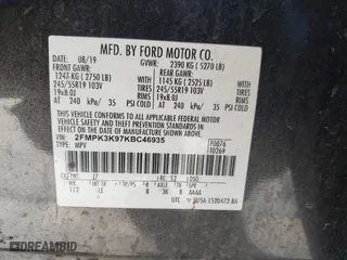 2019 Ford Edge Titanium with VIN 2FMPK3K97KBC46935, listed as a IAAI auction lot 41651078 with 163,387 mi miles. Bid and sale history available at carsss.com. Image 9.