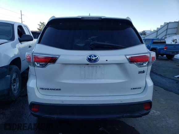 2016 Toyota Highlander Hybrid Limited with VIN 5TDDCRFH9GS017011, listed as a Copart auction lot 37613753 with 0 mi miles. Bid and sale history available at carsss.com. Image 6.