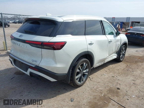 2023 Infiniti QX60 Luxe with VIN 5N1DL1FS8PC371340, listed as a IAAI auction lot 41579561 with 13,074 mi miles and . Bid and sale history available at DreamBid. Image 4.