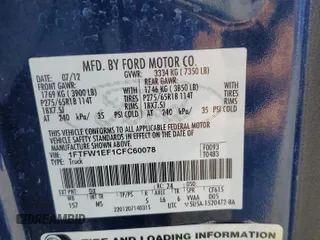 2012 Ford F-150 XL z VIN 1FTFW1EF1CFC60078, wystawiony jako Copart lot #56228995 z przebiegiem 202 256 mil mil oraz Szkoda całkowita • Salvage title. Historia ofert i sprzedaży dostępna na DreamBid. Obrazek 12.