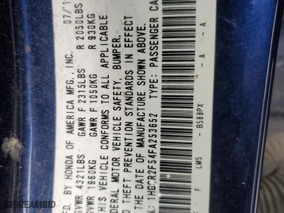 2015 Honda Accord Sedan Sport with VIN 1HGCR2F54FA253652, listed as a Copart auction lot 51853865 with 205819 miles and Clean Title. Bid and sale history available at carsss.com. Image 12.