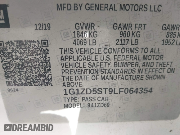 2020 Chevrolet Malibu LT with VIN 1G1ZD5ST9LF064354, listed as a IAAI auction lot 41847463 with 107,644 mi miles and . Bid and sale history available at DreamBid. Image 9.