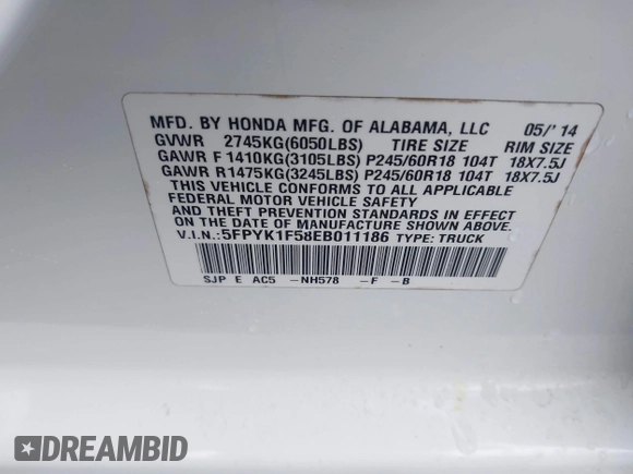 2014 Honda Ridgeline RTL with VIN 5FPYK1F58EB011186, listed as a IAAI auction lot 41903178 with 113,364 mi miles. Bid and sale history available at carsss.com. Image 9.