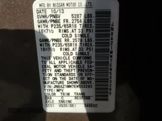 2014 Nissan Murano SL z VIN JN8AZ1MW7EW503290, wystawiony jako Copart lot #55579855 z przebiegiem 101 692 mil mil oraz Szkody całkowita. Historia ofert i sprzedaży dostępna na DreamBid. Obrazek 14.