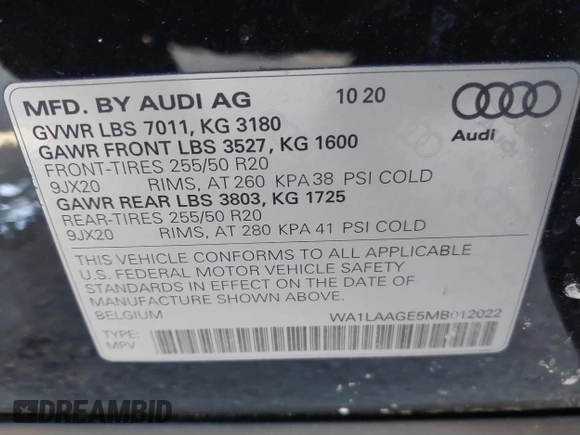 2021 Audi e-tron Premium Plus z VIN WA1LAAGE5MB012022, wystawiony jako IAAI lot #41458134 z przebiegiem 42 137 mil mil oraz . Historia ofert i sprzedaży dostępna na DreamBid. Obrazek 9.