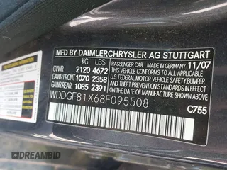 2008 Mercedes-Benz C 300 Sport with VIN WDDGF81X68F095508, listed as a IAAI auction lot 42520553 with 133,698 mi miles and . Bid and sale history available at DreamBid. Image 9.