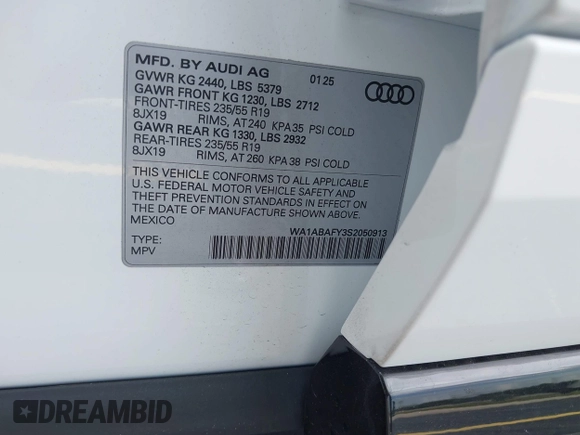 2025 Audi Q5 Premium с VIN WA1ABAFY3S2050913, выставлен на аукционе IAAI как лот 42403495 с пробегом 1 673 миль миль и . История ставок и продаж доступна на DreamBid. Изображение 9.
