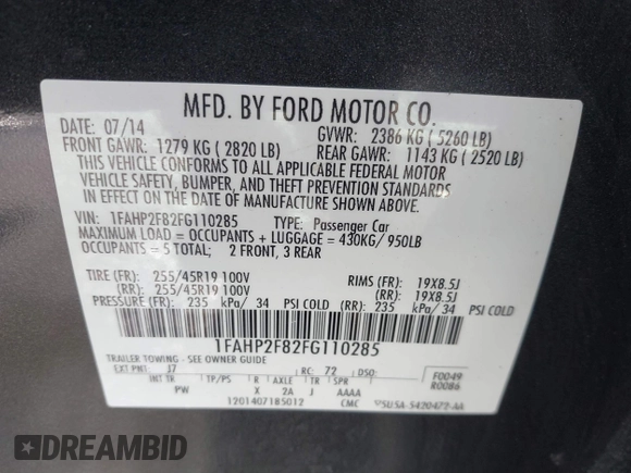 2015 Ford Taurus Limited с VIN 1FAHP2F82FG110285, выставлен на аукционе IAAI как лот 41731926 с пробегом 173 645 миль миль и . История ставок и продаж доступна на DreamBid. Изображение 9.