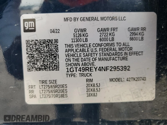 2022 GMC Sierra 2500HD Denali z VIN 1GT49REY4NF295392, wystawiony jako Copart lot #53458505 z przebiegiem 67 522 mil mil oraz Czysty tytuł • Clean title. Historia ofert i sprzedaży dostępna na DreamBid. Obrazek 12.