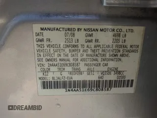 2009 Nissan Maxima S with VIN 1N4AA51E69C808587, listed as a IAAI auction lot 41376757 with 302,539 mi miles and . Bid and sale history available at DreamBid. Image 9.