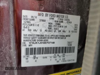 2011 Ford Expedition Max XLT with VIN 1FMJK1J51BEF07148, listed as a Copart auction lot 49863435 with 178,311 mi miles and Salvage title. Bid and sale history available at DreamBid. Image 13.