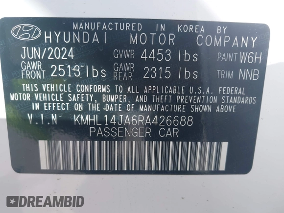 2024 Hyundai Sonata SEL z VIN KMHL14JA6RA426688, wystawiony jako IAAI lot #42290797 z przebiegiem 430 mil mil oraz . Historia ofert i sprzedaży dostępna na DreamBid. Obrazek 9.