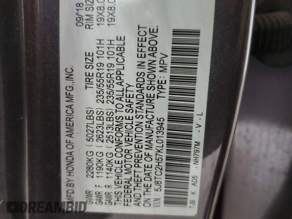 2019 Acura RDX Technology с VIN 5J8TC2H57KL013945, выставлен на аукционе Copart как лот 52996775 с пробегом 92 136 миль миль и Списание • Salvage title. История ставок и продаж доступна на DreamBid. Изображение 13.