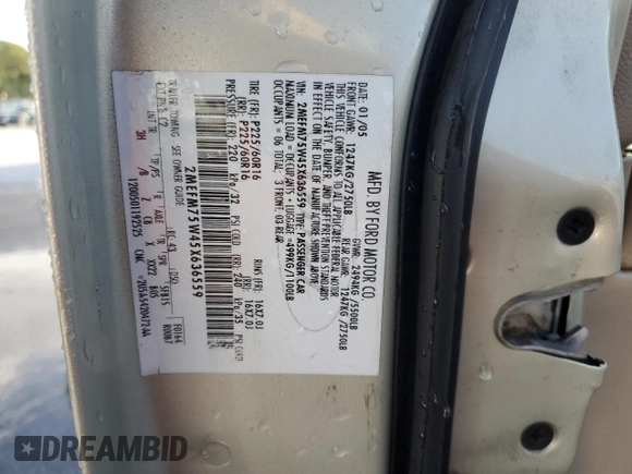 2005 Mercury Grand Marquis LS Premium z VIN 2MEFM75W45X636559, wystawiony jako Copart lot #54424415 z przebiegiem 129 643 mil mil oraz Szkoda całkowita • Salvage title. Historia ofert i sprzedaży dostępna na DreamBid. Obrazek 12.