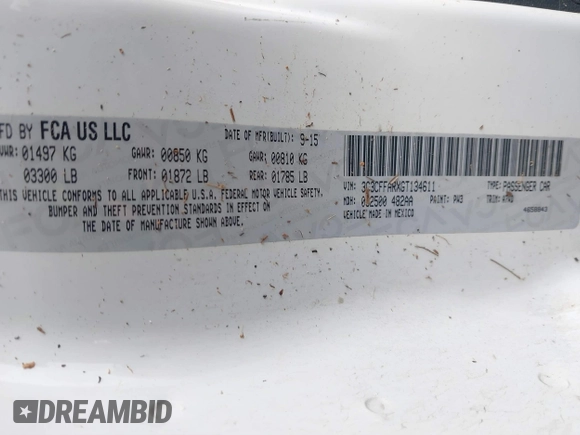 2016 FIAT 500 Pop z VIN 3C3CFFARXGT134611, wystawiony jako IAAI lot #41855926 z przebiegiem Nie podano mil oraz . Historia ofert i sprzedaży dostępna na DreamBid. Obrazek 9.