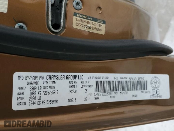 2011 Jeep Compass Limited with VIN 1J4NF5FB9BD197654, listed as a Copart auction lot 46366425 with 213,761 mi miles and Salvage Title. Bid and sale history available at carsss.com. Image 13.