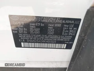 2019 Hyundai Santa Fe SE with VIN 5NMS23AD8KH051223, listed as a IAAI auction lot 42017754 with 146,704 mi miles and . Bid and sale history available at DreamBid. Image 9.