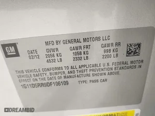 2013 Chevrolet Malibu ECO with VIN 1G11D5RR9DF106109, listed as a IAAI auction lot 41754459 with 168,718 mi miles. Bid and sale history available at carsss.com. Image 9.