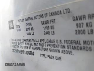 2006 Pontiac Grand Prix z VIN 2G2WP552161106794, wystawiony jako IAAI lot #39922042 z przebiegiem 181 505 mil mil oraz . Historia ofert i sprzedaży dostępna na DreamBid. Obrazek 9.