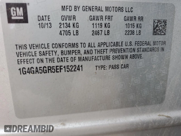2014 Buick LaCrosse z VIN 1G4GA5GR5EF152241, wystawiony jako Copart lot #60285925 z przebiegiem 133 656 mil mil oraz Szkoda całkowita • Salvage title. Historia ofert i sprzedaży dostępna na DreamBid. Obrazek 12.