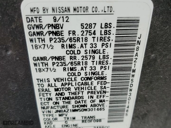 2013 Nissan Murano S with VIN JN8AZ1MW5DW301465, listed as a Copart auction lot 51799385 with 104,814 mi miles and Salvage Title. Bid and sale history available at carsss.com. Image 15.