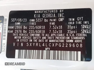 2023 Kia Sorento S z VIN 5XYRL4LCXPG229608, wystawiony jako IAAI lot #42096561 z przebiegiem 20 170 mil mil oraz . Historia ofert i sprzedaży dostępna na DreamBid. Obrazek 9.