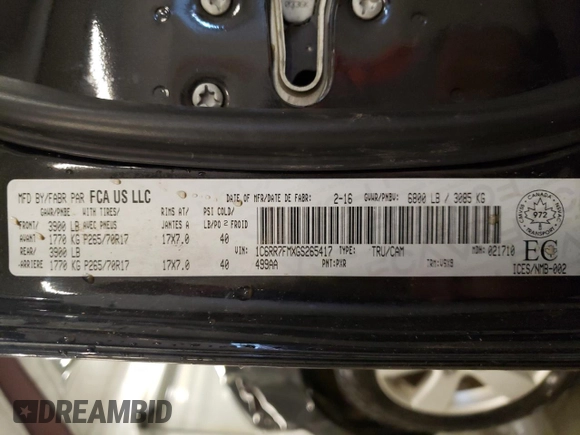 2016 Ram 1500 Tradesman z VIN 1C6RR7FMXGS265417, wystawiony jako Copart lot #57781284 z przebiegiem 135 766 mil mil oraz Szkoda całkowita • Salvage title. Historia ofert i sprzedaży dostępna na DreamBid. Obrazek 12.