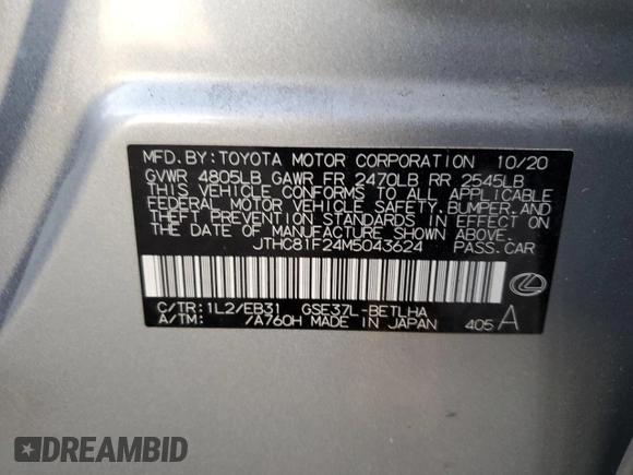 2021 Lexus IS with VIN JTHC81F24M5043624, listed as a Copart auction lot 89098095 with 23,371 mi miles and Salvage Title. Bid and sale history available at carsss.com. Image 12.