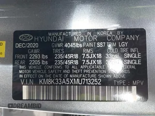 2021 Hyundai Kona Limited with VIN KM8K33A5XMU713252, listed as a IAAI auction lot 41367697 with 42,991 mi miles. Bid and sale history available at carsss.com. Image 9.