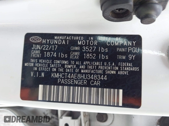 2017 Hyundai Accent SE with VIN KMHCT4AE8HU348344, listed as a IAAI auction lot 42202819 with 222,901 mi miles and . Bid and sale history available at carsss.com. Image 9.