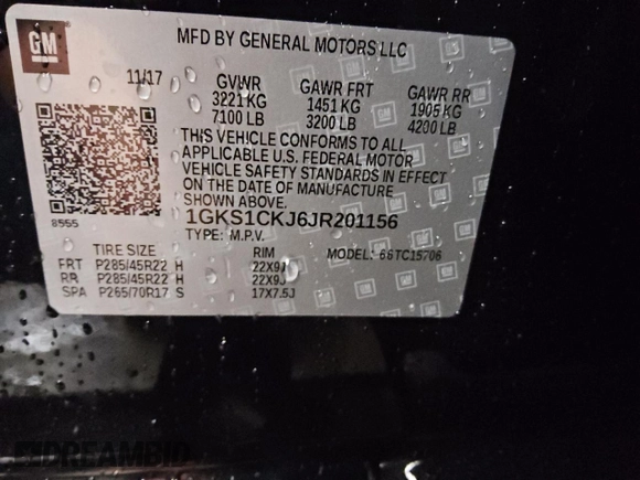 2018 GMC Yukon Denali with VIN 1GKS1CKJ6JR201156, listed as a Copart auction lot 85484824 with 71,855 mi miles and Clean Title. Bid and sale history available at carsss.com. Image 13.