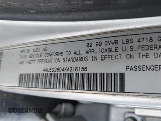 1999 Audi A4 with VIN WAUED28D4XA216156, listed as a IAAI auction lot 41728127 with 181,366 mi miles. Bid and sale history available at carsss.com. Image 9.