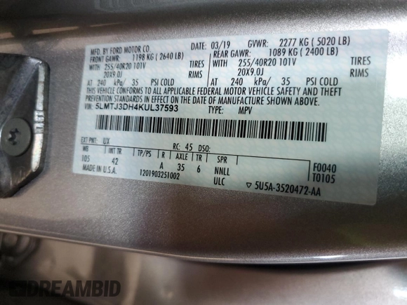 2019 Lincoln MKC Reserve with VIN 5LMTJ3DH4KUL37593, listed as a Copart auction lot 53260965 with 72,645 mi miles and Salvage title. Bid and sale history available at DreamBid. Image 15.