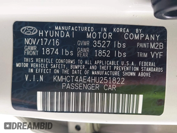 2017 Hyundai Accent SE with VIN KMHCT4AE4HU251822, listed as a IAAI auction lot 41967348 with 88,303 mi miles. Bid and sale history available at carsss.com. Image 9.