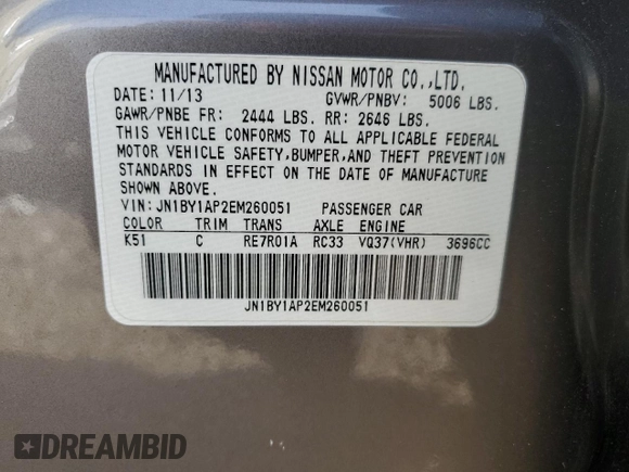 2014 Infiniti M37 with VIN JN1BY1AP2EM260051, listed as a Copart auction lot 87276884 with 101,899 mi miles and Salvage Title. Bid and sale history available at carsss.com. Image 12.